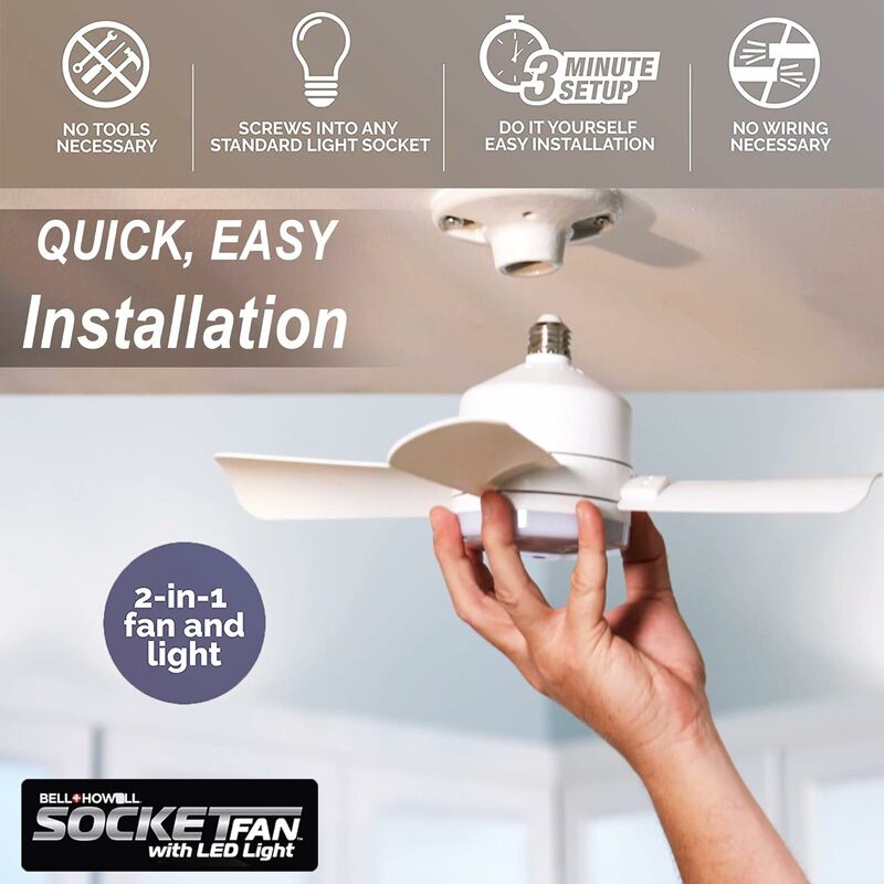 LED ventiladores de teto com luzes e controle remoto, Socket Fan Light, Original, Cool Light, Substituição para lâmpada, Quarto