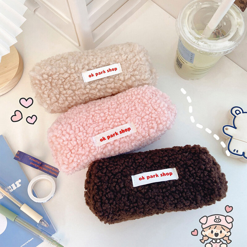 Lamb Hair Cosmetic Bag Plush Storage Cute Stationery Bag Large Capacity Travel Cosmetic Bag Makeup Organizer