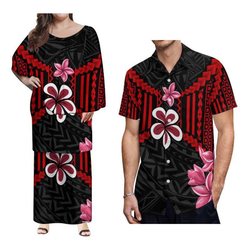 Samoan Custom Plus Size geschichtete Rüschen Top Röcke 2 Stück Set Kleid neuen Stil polynes ischen Frauen lange Puletasi Kleid