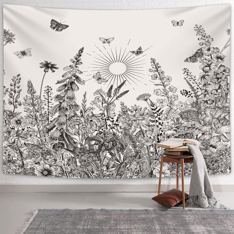 Tapeçaria de flores silvestres vintage para decoração doméstica, ervas e tapeçarias vegetais, cenário floral, suspensão na parede, Hippie Bohemian Wall Art, quarto