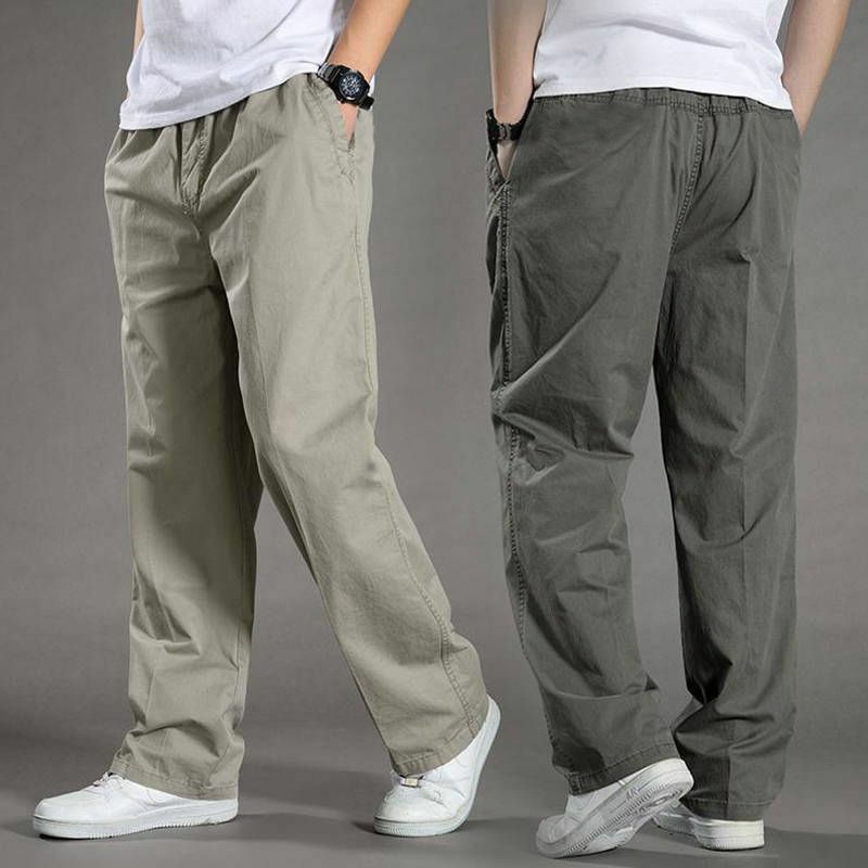Pantalones de trabajo de primavera para hombre, ropa informal holgada de calle alta coreana, cilindro recto, Color sólido, piernas anchas, talla grande