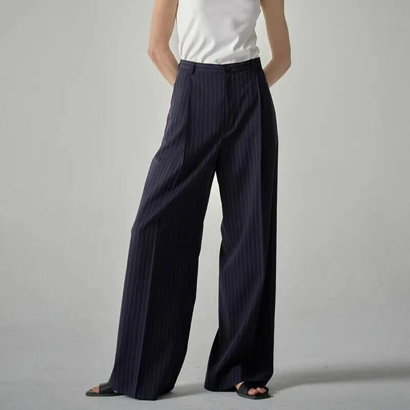 Pantalones de pierna recta para mujer, pantalón de marca de lujo, diseño de rayas de cintura media, moda de primavera y verano, novedad de 2023