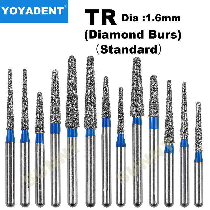 Dentistry Diamond Burs, Dentistry Strands, FG Burs para Dia de Alta Velocidade, Tipo TR, 10 peças por pacote de ferramentas de polimento, 1,6mm