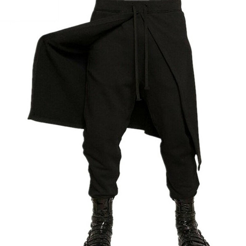 Брюки мужские с широкими штанинами, уличная одежда в полоску, в стиле пэчворк, ассиметричная юбка с эластичным поясом, свободные штаны в стиле панк, темные боевые