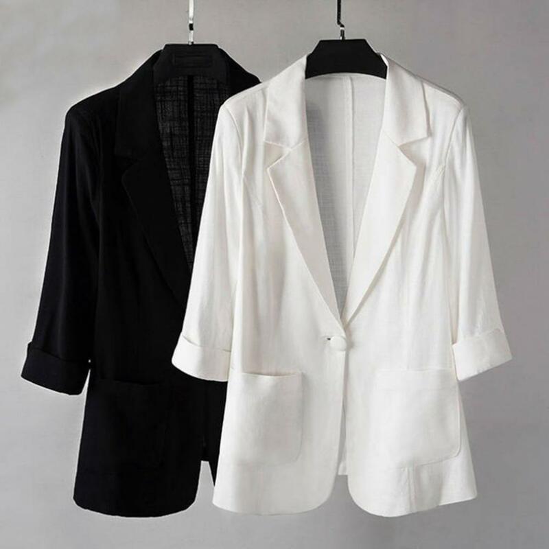 Casaco de lapela slim fit feminino, manga 3/4, jaqueta de fechamento de botão único, elegante, verão