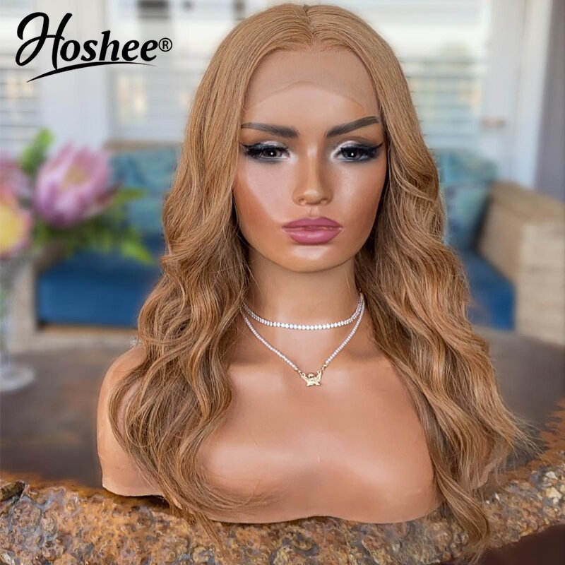 Brown Honey Blonde Colored Brazilian Human Hair Wigs Straight Body Wave Lace Front Wig For Woman 13X4 HD Transparent Frontal Wig
