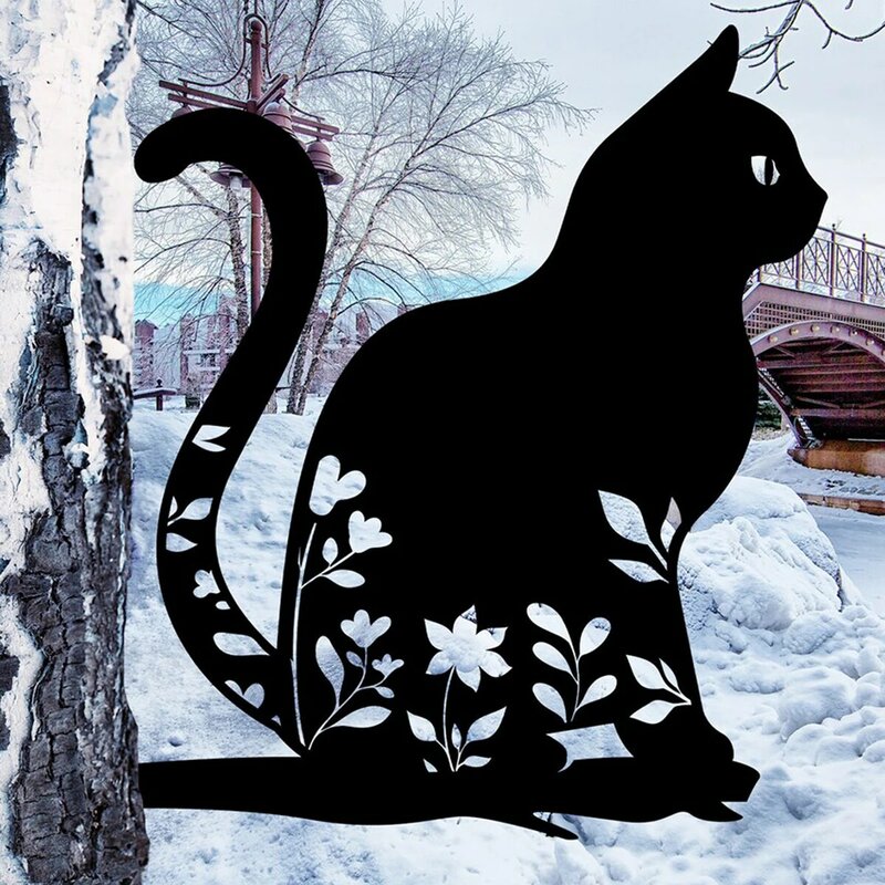 Metal Black Cat Garden Stakes Decoration Cute Cat Garden Decorative Outdoor Statues For Cat Lovers Yard Garden