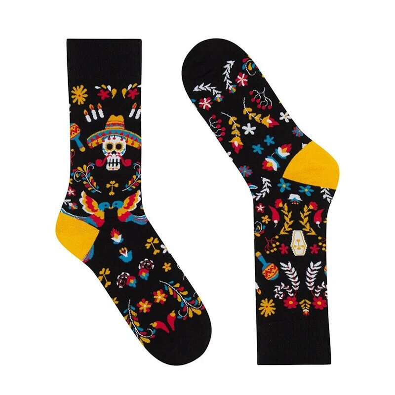 Coloridos calcetines de algodón para hombre y mujer, calcetín Unisex con diseño de calavera de azúcar, guitarra, flor, Día de los Muertos