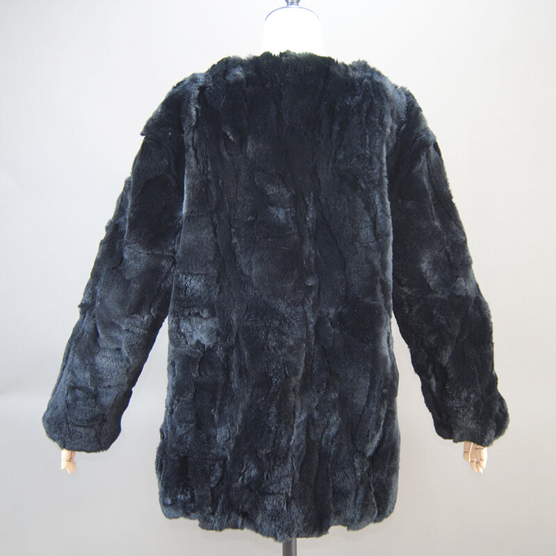 Heißer Verkauf Marke echte Rex Kaninchen Pelzmantel weiblicher Mantel echte Rex Kaninchen Pelzmantel 2024 Winter neue Mode Mantel lang