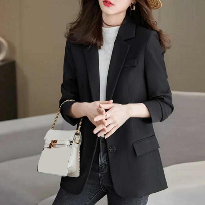 Lady Office Coat Stylish Women's Business Suit Coat Solid Color Turn-down Collar Single-breasted Anti-wrinkle Office Commute