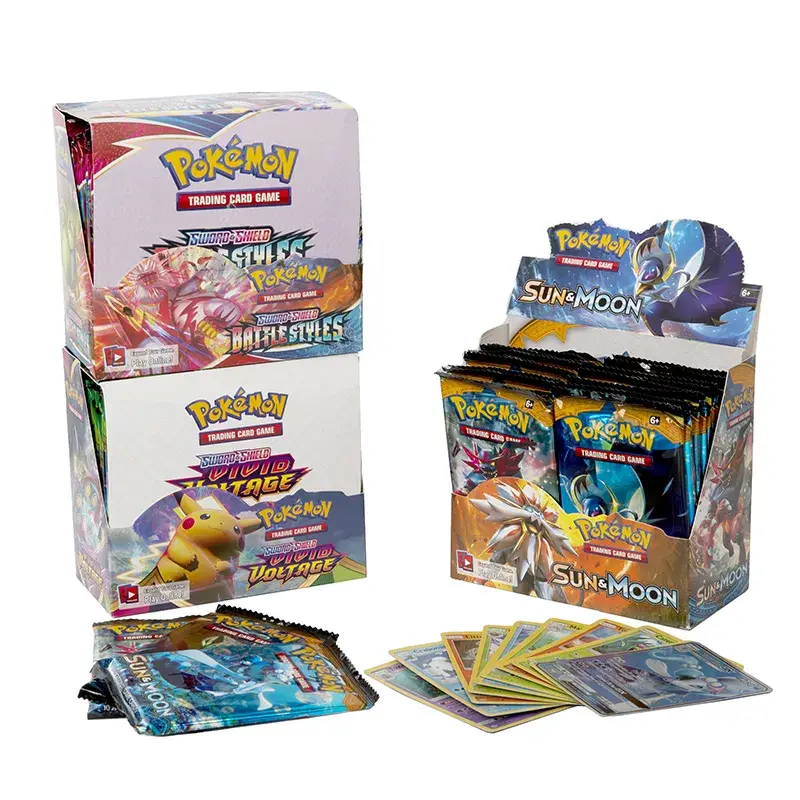 Caja de piezas de cartas de Pokémon para niños, juego de cartas coleccionables, estilo de Fates brillantes, Batalla de refuerzo en inglés, novedad de 360