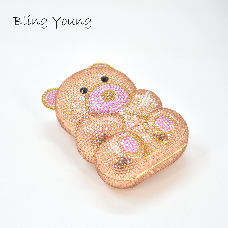 3D 곰 테디 모양 여성 크리스탈 이브닝 핸드백 및 지갑, 다이아몬드 웨딩 파티 가방
