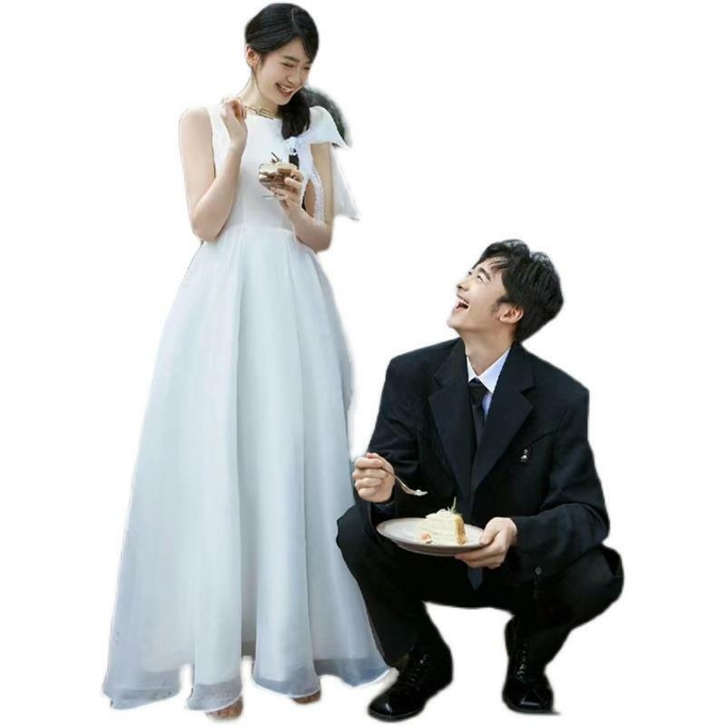 2024 Sweet Wedding Shooting Dress elegante abito da sposa da donna con lunghezza del pavimento nuovo o-collo senza maniche abiti lunghi semplici