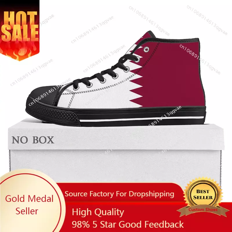 Высокие высококачественные кроссовки с флагом Катара, мужские и женские холщовые кроссовки для подростков, повседневная обувь для пар, обувь на заказ
