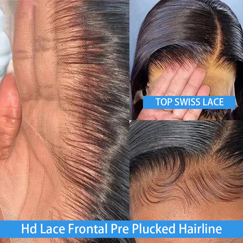 Peluca de cabello humano liso de 30 pulgadas para mujer, postizo de encaje Frontal transparente, densidad 200, 13x4, 13x6