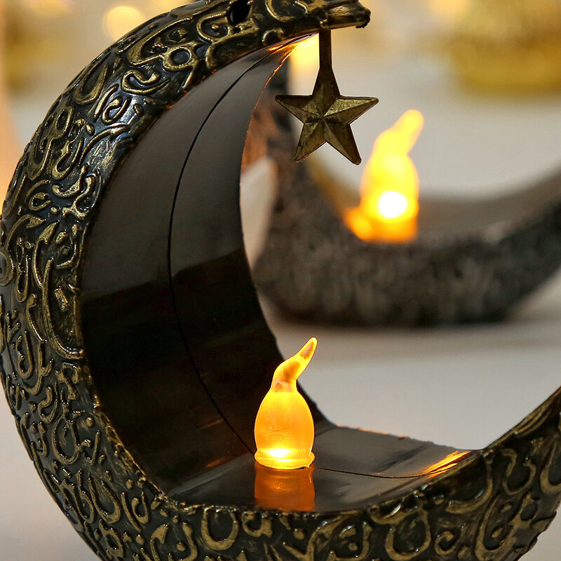 Lampe LED décorative du Ramadan Kareem, luminaire décoratif d'intérieur, en forme d'étoile, lune, ci-après, idéal comme cadeau de fête musulmane islamique, Eid Mubarak, 2024