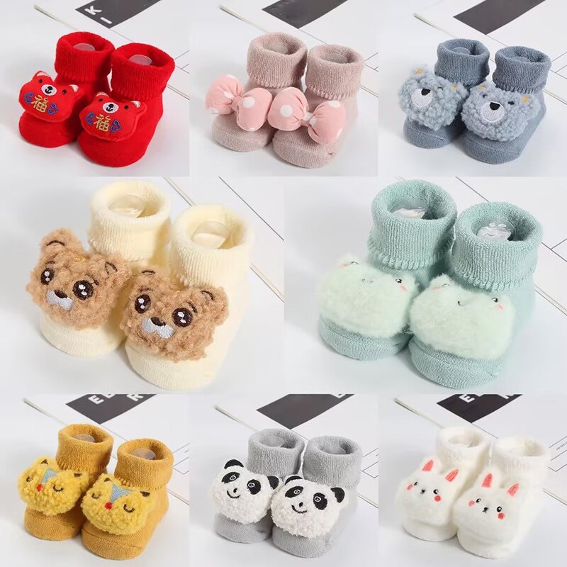0-12M Sweet Newborn Toddler Bow Baby Socks Cartoon Animal Baby Anti-slip Infant Socks Cute Toddler Girl Winter Warm Floor Socks