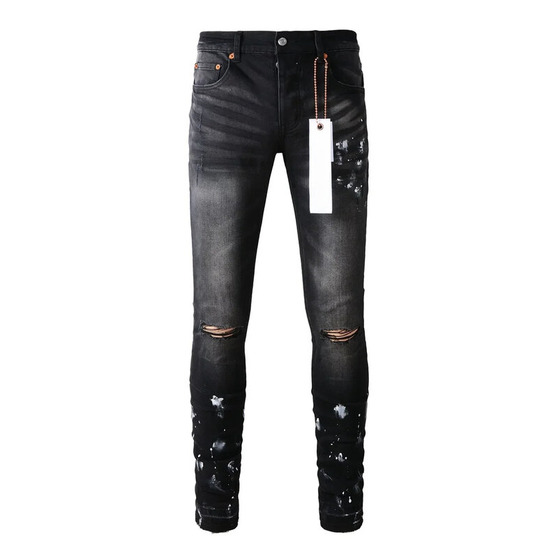 Высококачественные 2024 фиолетовые брендовые джинсы ROCA, модные уличные, черные, старые, ремонтные, низкие выпуклые узкие брюки, размер 28-40