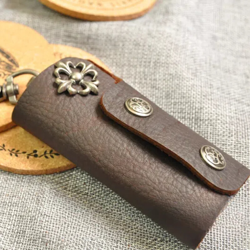 Designer Handmade Genuine Leather Keycase Creative Keycase Men's Zero Wallet Retro Punk Style Keychain