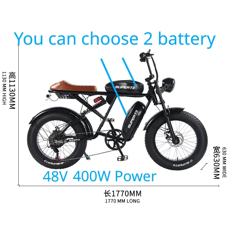 RX-bicicleta eléctrica de neumáticos anchos, bici de montaña, arena, moto de nieve todoterreno, 7 Gearshift, batería de litio de 48V y 400W