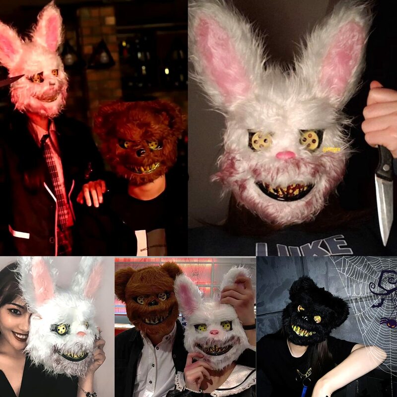 Máscara sangrienta de felpa para Halloween, máscara de cabeza de Animal de peluche sangriento para fiesta de Cosplay, suministros de máscara espeluznante, máscaras de demonio