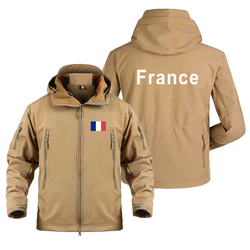 Autumn Winter France Print Multiple Pockets Cargo Man Coat Jackets Military Outdoor Waterproof SoftShell Jackets for Men New