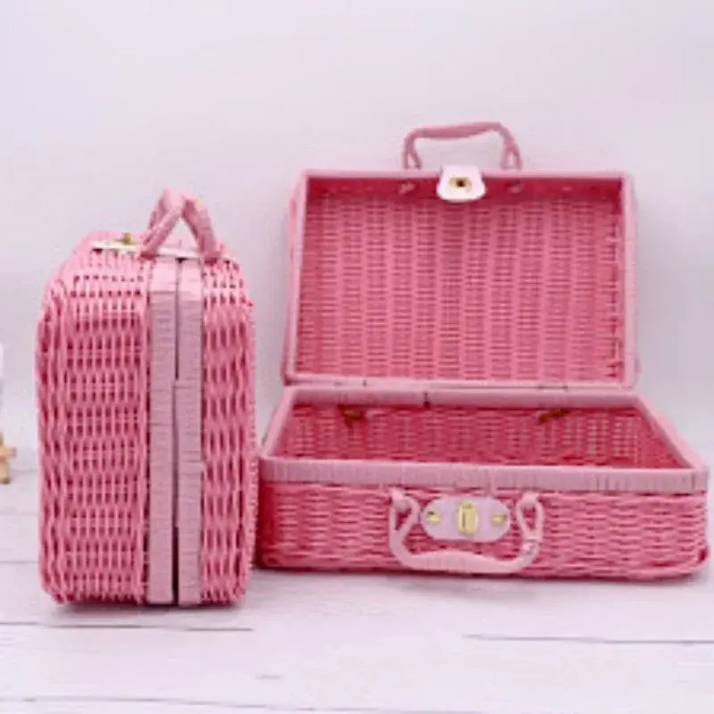 Solid Color Portable Rattan-like Finishing Box Woven Rattan Basket Retro Storage Box Props Suitcase Hand Creative Gift Box