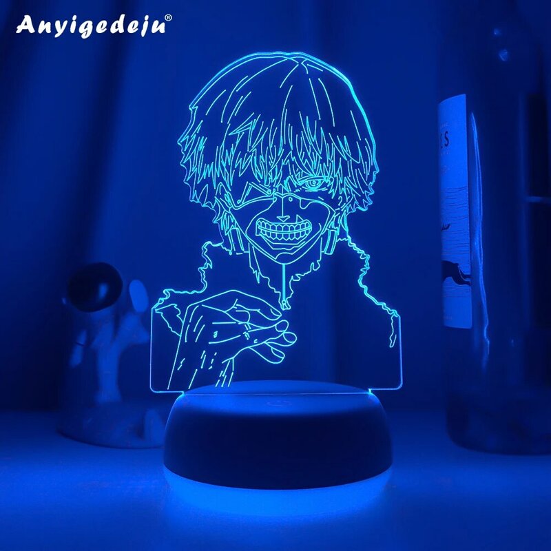 Lámpara 3d de Tokyo Ghoul Ken Kaneki para decoración de dormitorio, luz nocturna fresca, regalo de cumpleaños, luz de noche Led acrílica Anime Tokyo Ghoul
