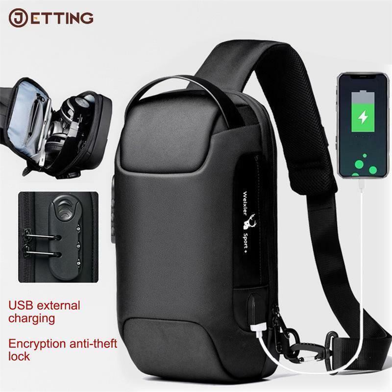 1PCS Men's Waterproof USB Oxford Crossbody Bag Anti-theft Shoulder Sling Bag Multifunction Short Travel Messenger Chest Pack