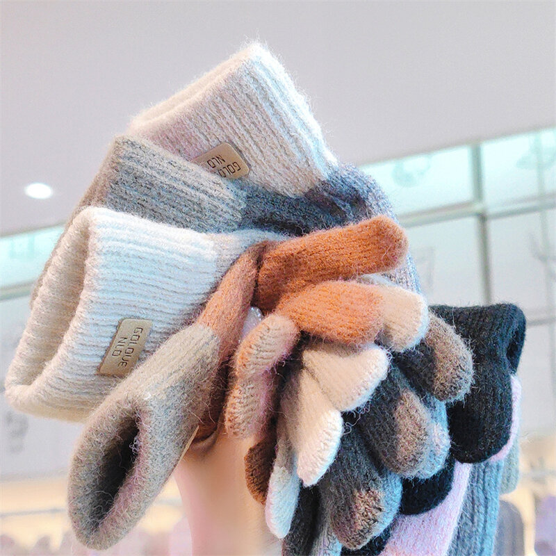 Вязаные зимние перчатки с пальцами для женщин и мужчин, утолщенные эластичные теплые варежки, ветрозащитные уличные ветрозащитные перчатки для велоспорта, Новинка