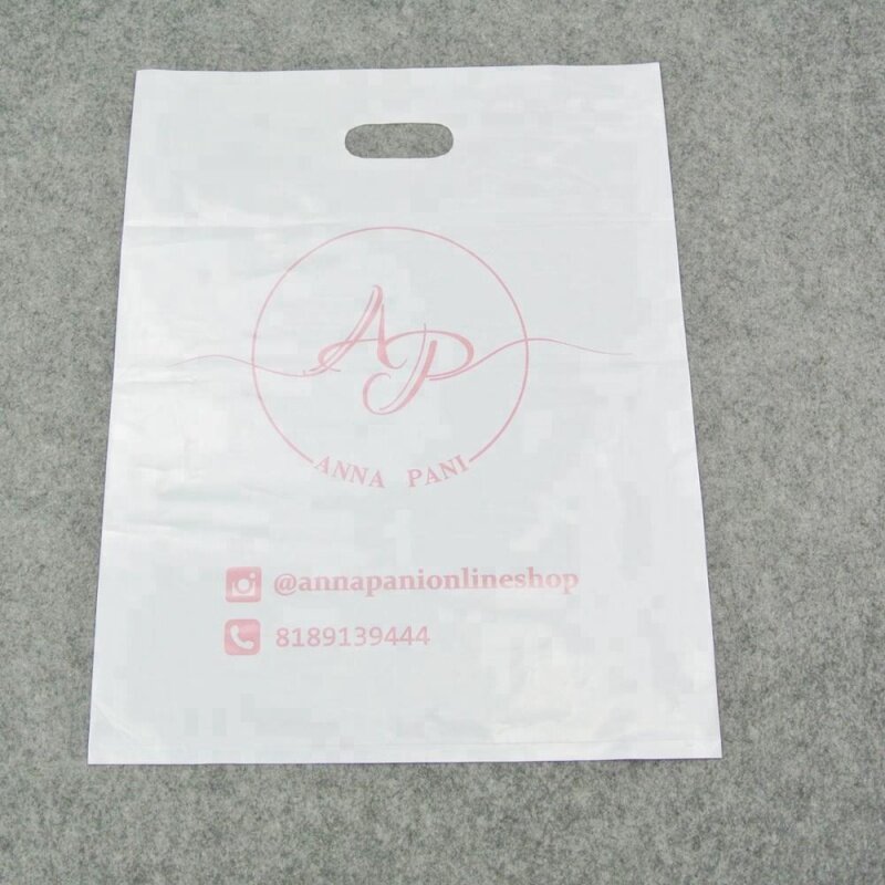 Prodotto personalizzato, Logo personalizzato Design stampato sacchetto di plastica con manico fustellato in LDPE