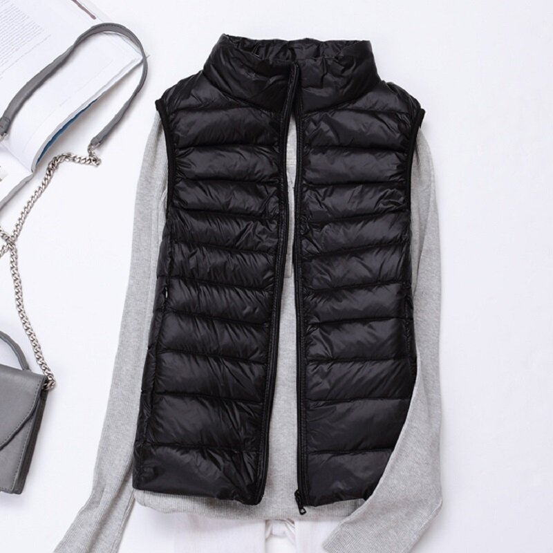 Coletes ultra leves femininos, jaqueta sem mangas, colete à prova de vento, leve, fino, portátil, Harajuku Fashion Tide, Girl, Novo, 2023
