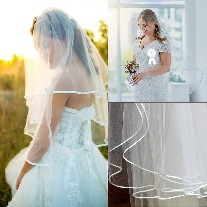 Véu de casamento feminino com pente, véu curto, véu de casamento, chuveiro nupcial, solteira, branco, simples