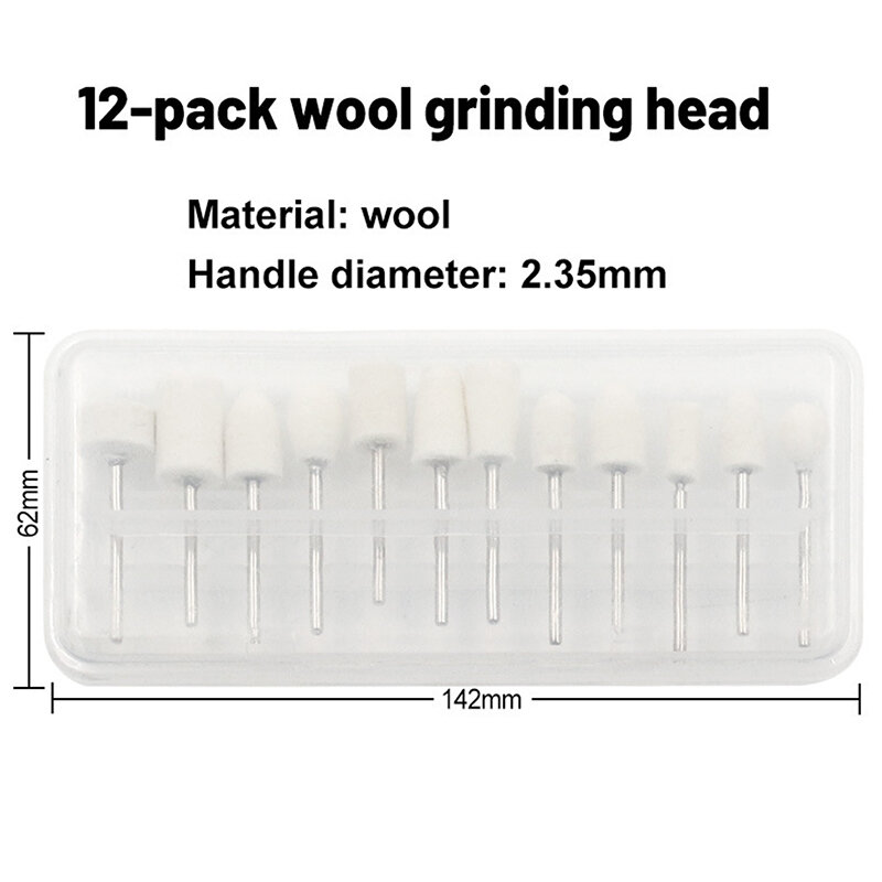 Cabezal de pulido de lana de 12 piezas, vástago de 2,35mm para uñas, grabador de bobinas de fieltro, herramientas abrasivas, broca rotativa de molienda