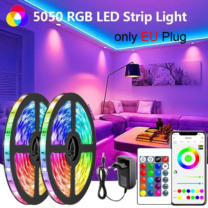 LED Strip Lights 5050 RGB Led Light Strip WiFi Flexible Ribbon Colors Changing Light Diode Led Lighting Room Decor only EU Plug