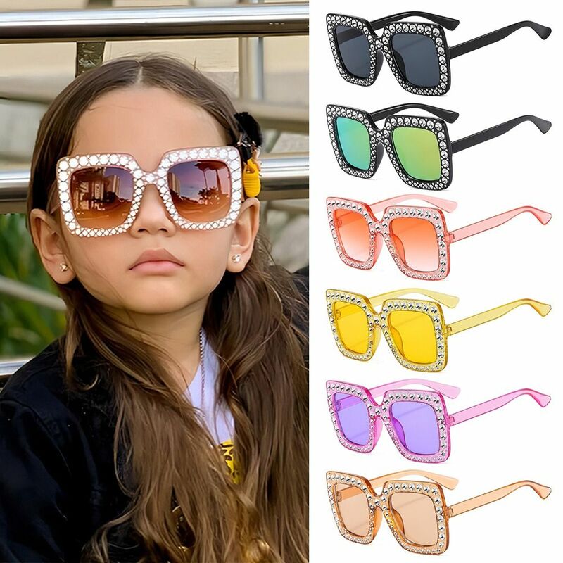 Occhiali da sole per bambini in cristallo scintillante occhiali da sole con strass retrò per bambini occhiali da sole quadrati per spiaggia/viaggi/feste