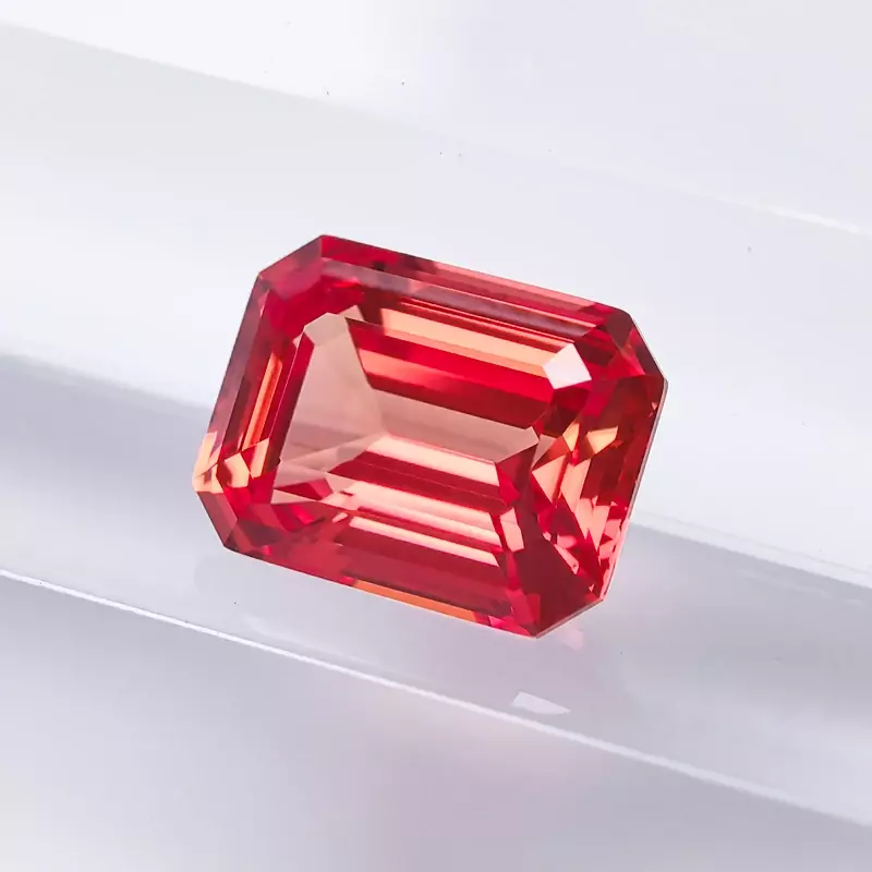 Lab Grown Sapphire Emerald Cut Sunset Red Color Gemstone for Charms DIY Ring Earrings Materials Selectable AGL Certificate