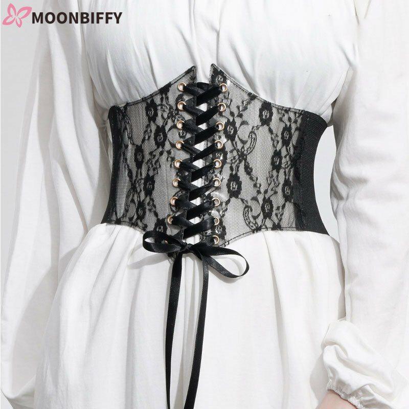 Corsé de cintura con bordado de flores para mujer, cinturilla elástica, cinturón adelgazante de encaje ancho negro, blanco, rojo y rosa
