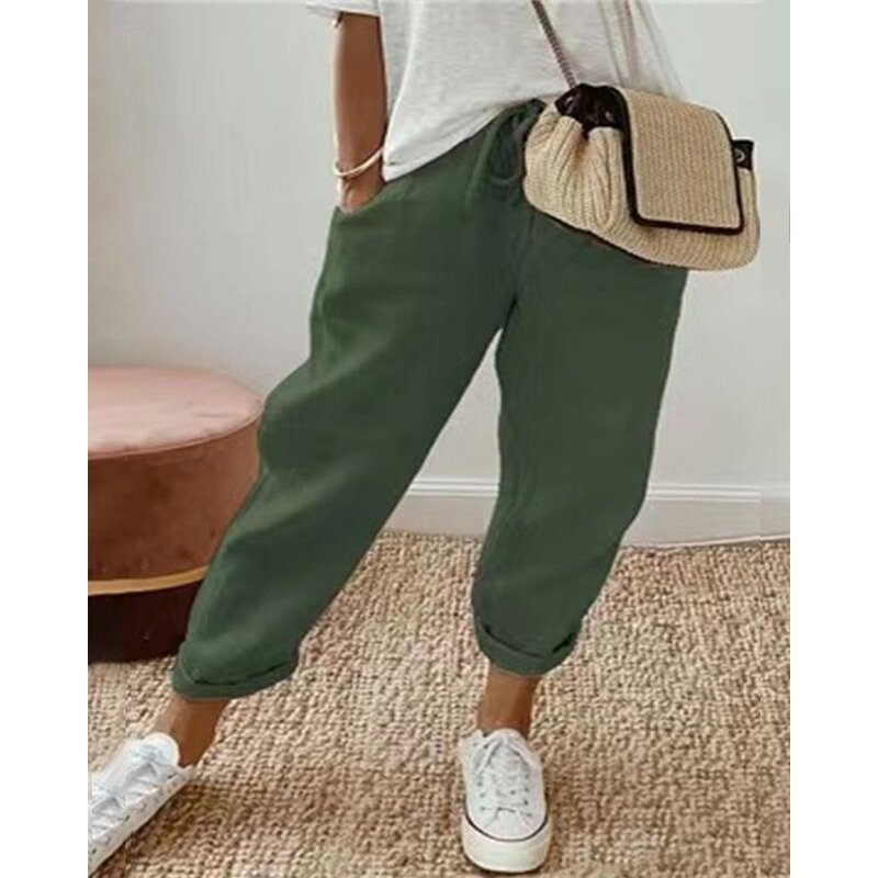 Pantalones Cargo largos con bolsillos para mujer, ropa de calle informal, color liso, diseño con cordón