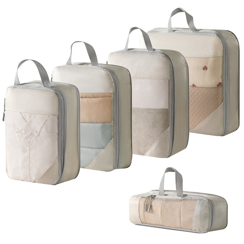 5 pezzi di cubi di imballaggio compressi Set di Organizer per riporre gli oggetti da viaggio borsa per valigia leggera portatile con bagaglio visivo in rete