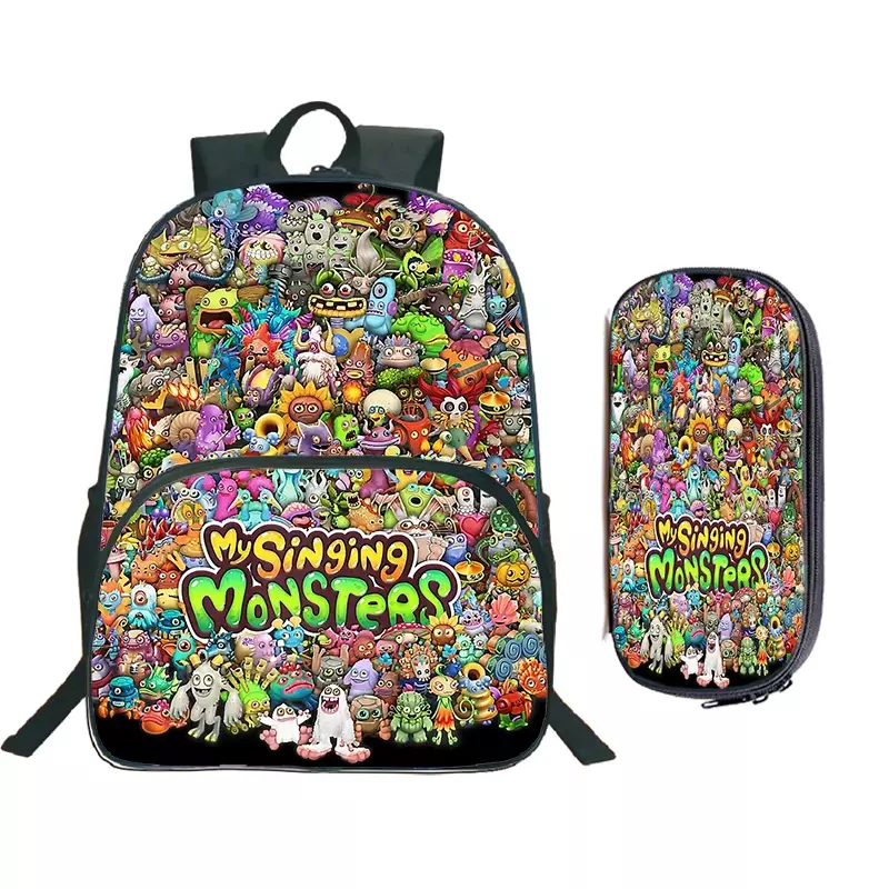 My Singing Monsters Backpack Pencil Bag 2pcs Set Girls Boys Anime School Bags Kids Cartoon Backpacks Daily Bookbag school gift