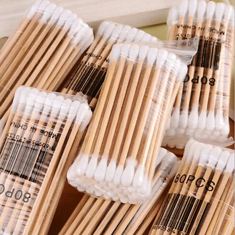 30~35pcs Makeup Cotton Swab Double Head Cotton Buds Wood Ears Cleaning Tool