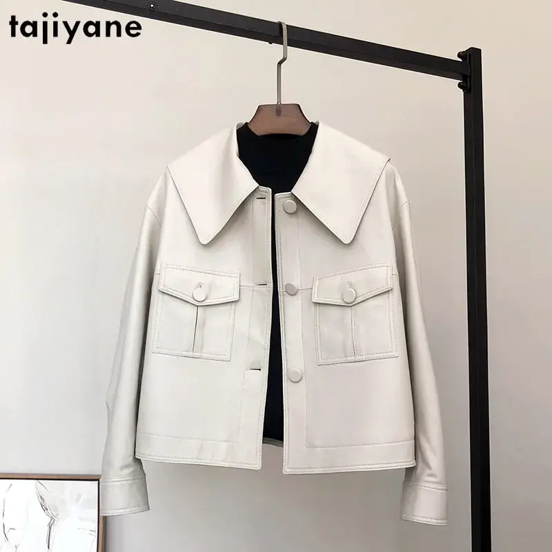 Tajiyane 여성용 진짜 양가죽 재킷, 2023 봄 가을 짧은 정품 가죽 재킷, 캐주얼 여성 재킷, 화이트 차케타 SGG