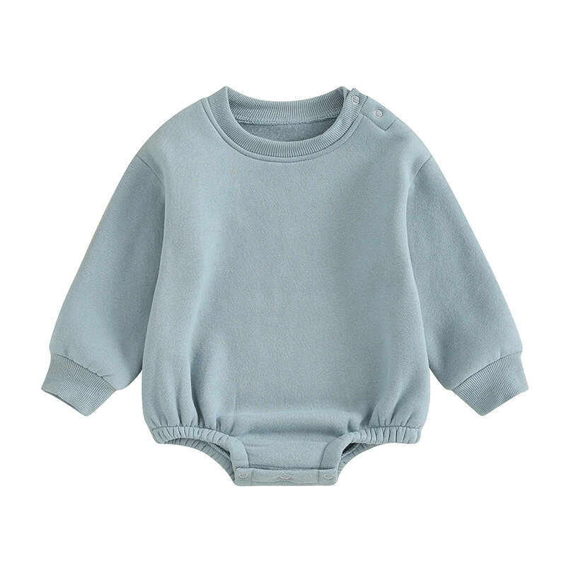 Atasan Bodysuit Pullover bayi laki-laki perempuan, kaus sweter kerah bundar ukuran besar, Romper lengan panjang warna polos untuk bayi laki-laki dan perempuan