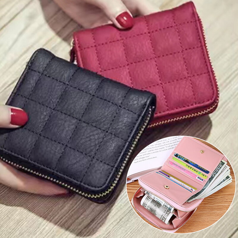 Moda feminina carteira de couro com zíper ao ar livre carteira com bolsa de moedas carteira de couro curto