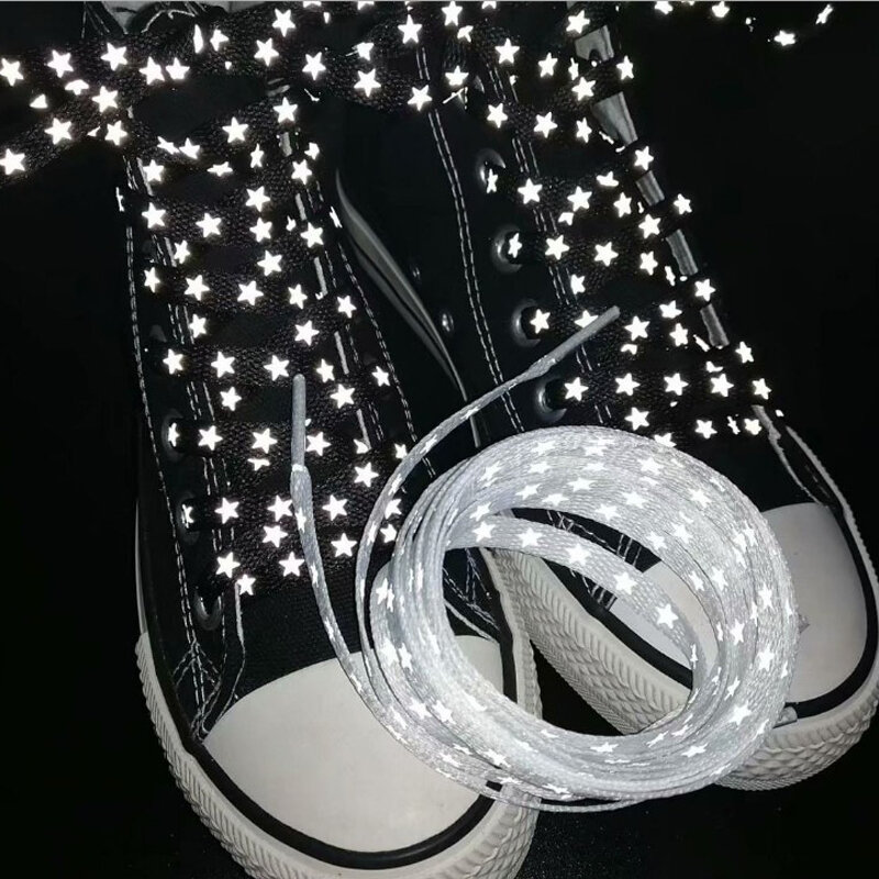 1 Paar Reflecterende Veters Platte Schoenveters Voor Sneakers Kleurrijke Reflecterende Schoenveters Lichtgevende Schoenveters 120Cm Snaren
