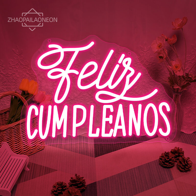 Feliz неоновые светодиодные вывески для дня рождения с испанской расцветкой, неоновые огни, USB, домашнее искусство, Настенная комната, украшения на день рождения, вывески