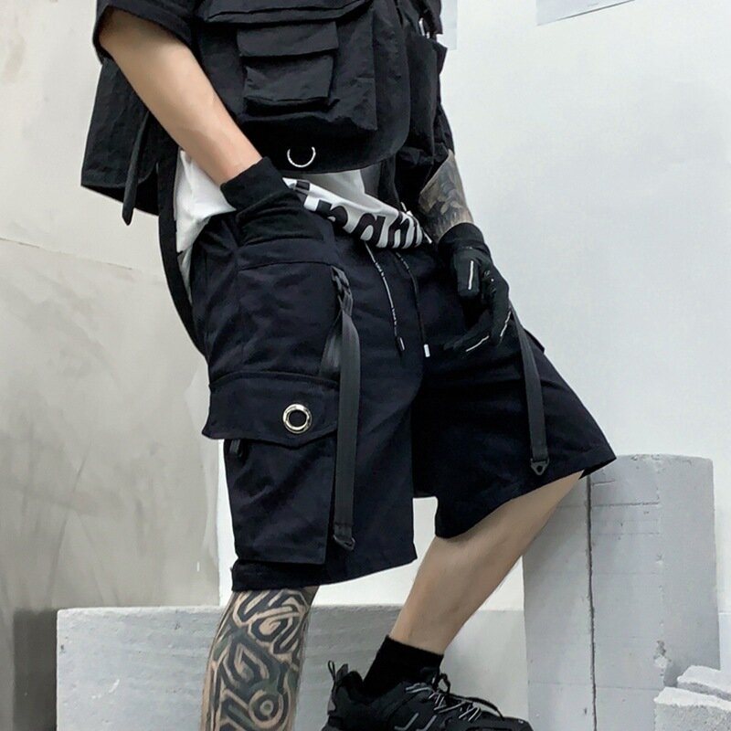 2024 Spring Summer Men Dark Punk Style Cargo Pants Y2K High Street Tactical Multi-pocket Straight Casual Shorts pantalones шорты