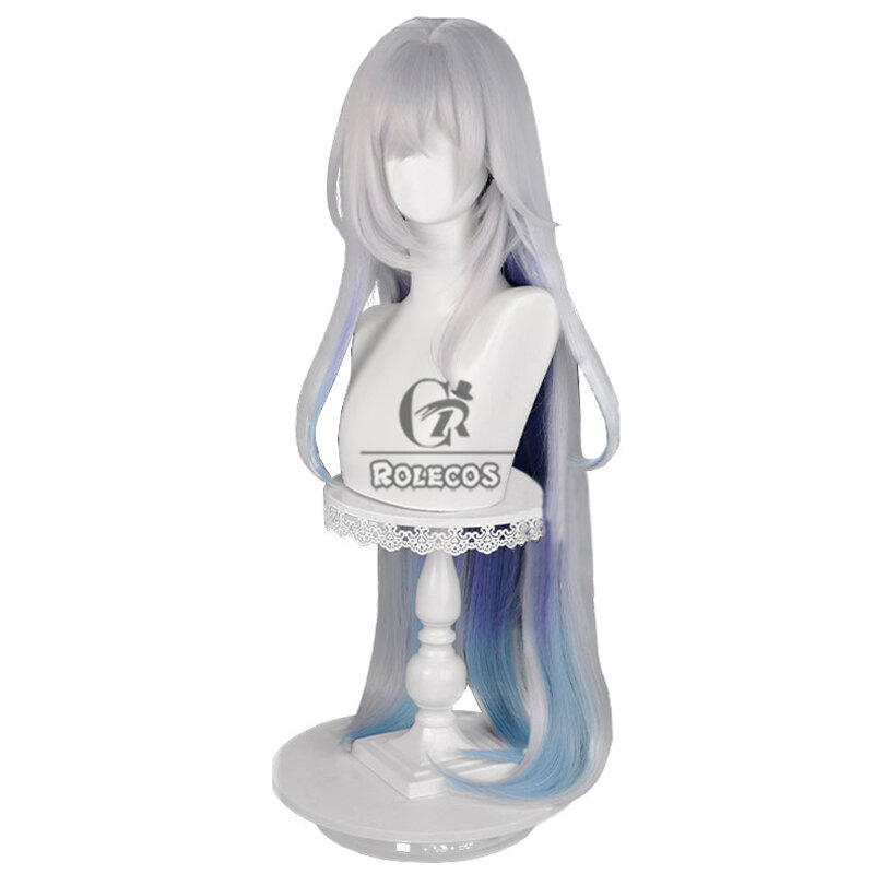 ROLECOS Genshin Impact Skirk Cosplay Wigs Skirk 105cm Long Straight Grey Mixed Blue Wig Heat Resistant Synthetic Hair