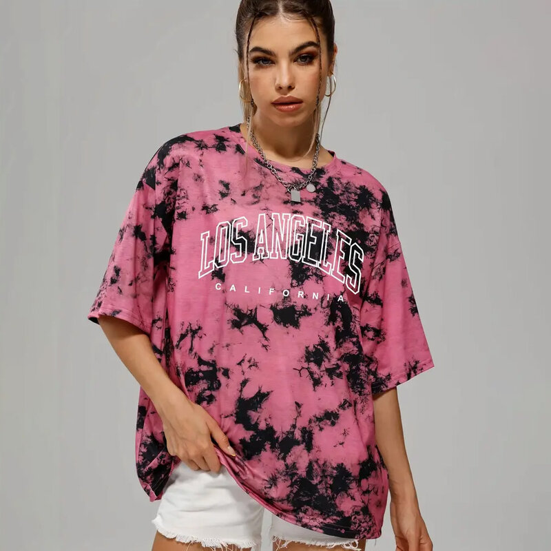 Women's Tie Dyed T-shirt Summer Fashion Short Sleeved Round Neck Loose Top Versatile Comfortable Clothing Party Women's T-shirt